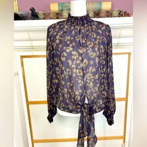 Mystree High Neck slit peek a boo cleavage blouse w/gold metallic wrap bottom